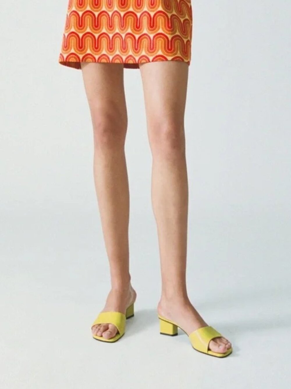Zara Chartruese Square Open Toe Block Heel Mules , Size: 39